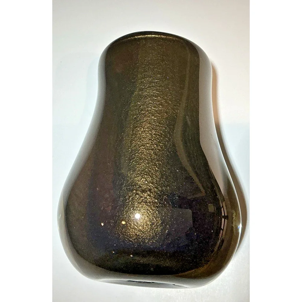 Hand Blown Art Glass Vase Amber Brown Gold Fleck Heavy Murano Style 6”